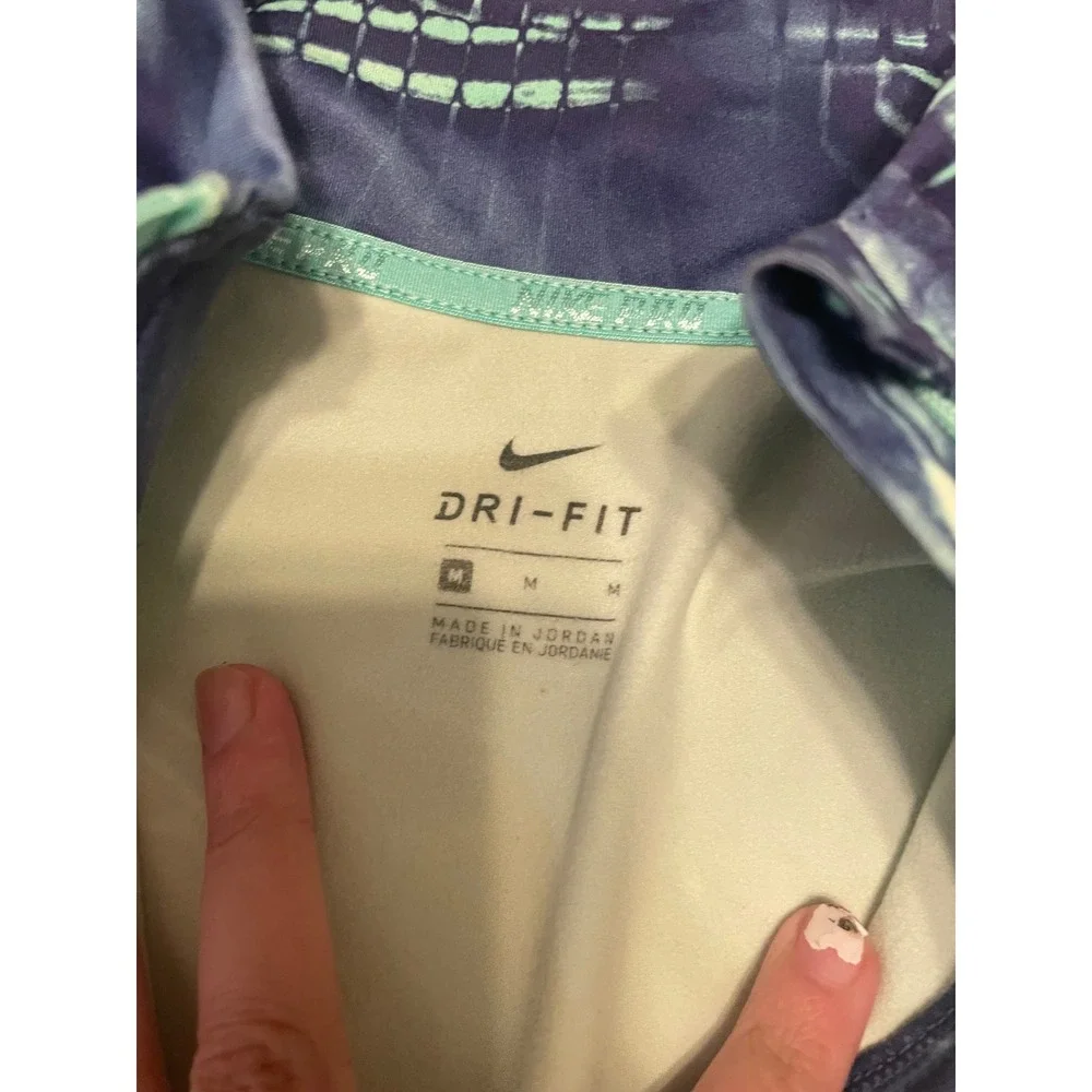 Nike Pro Dri-FIT Womens Navy Mint Abstract Print Quarter Zip Pullover M